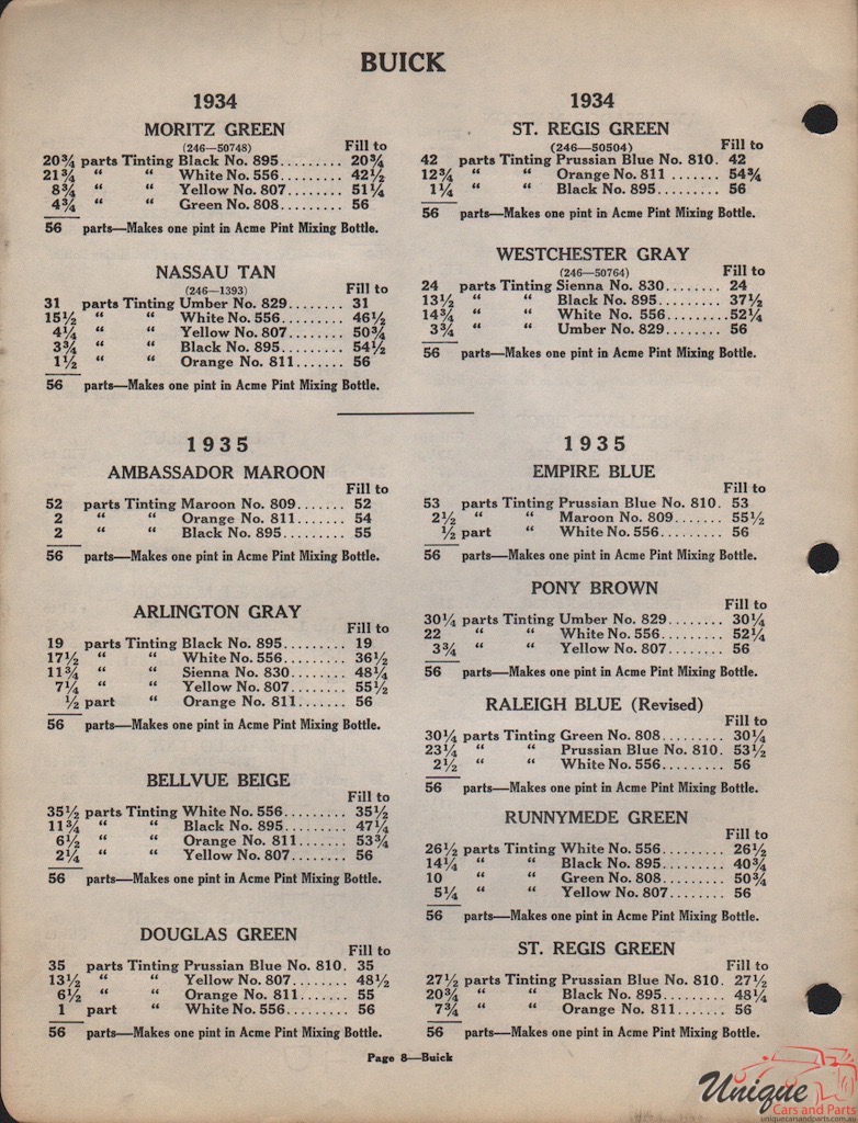 1934 Buick Paint Charts Acme 6